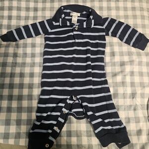 Ralph Lauren Navy and White Striped Footie